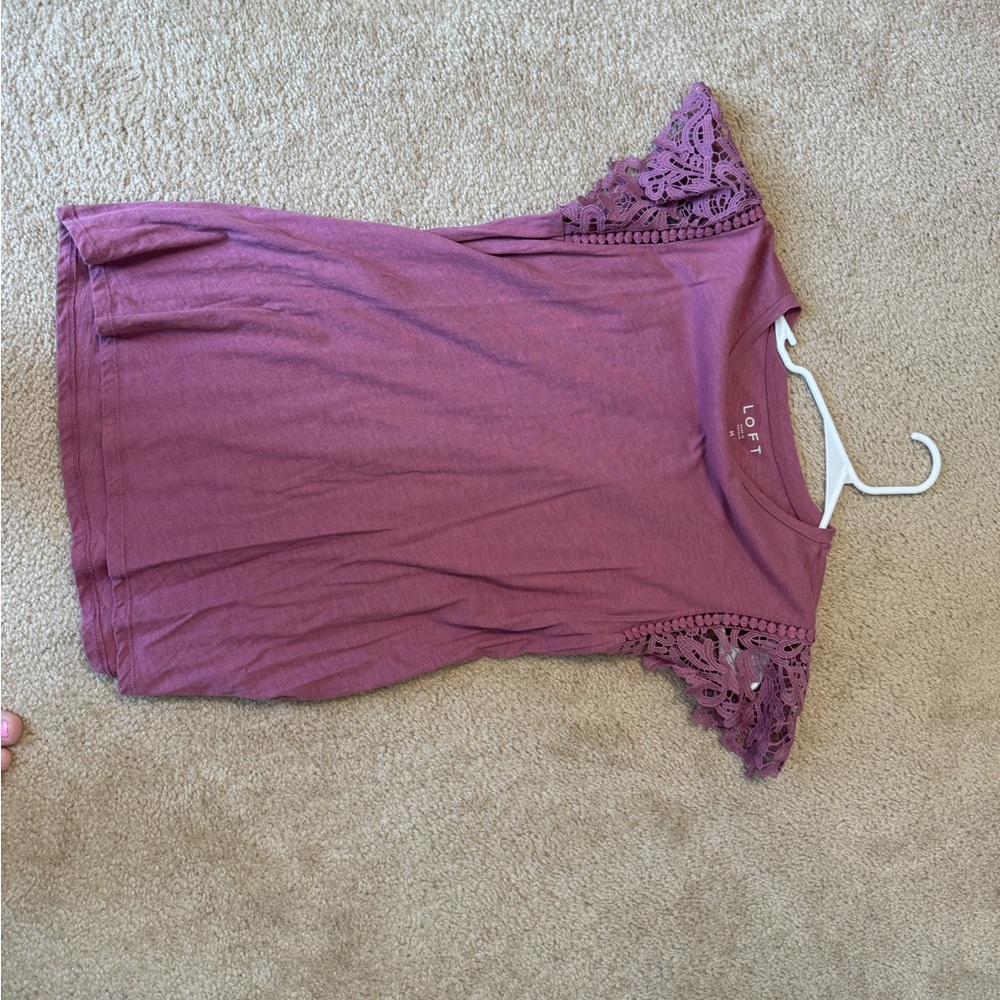 LOFT Purple Lace Sleeve Top